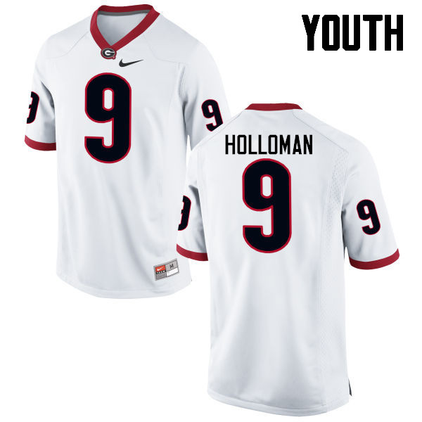 Youth Georgia Bulldogs #9 Jeremiah Holloman College Football Jerseys-White